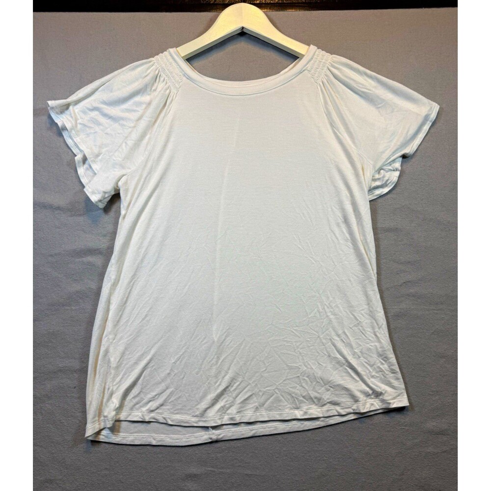 maurices Women’s M White Solid Crew Neck Short Sleeve Knit Smocked T-Shirt